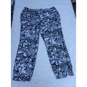 Adidas Womens Pull-On Crop Capri Pants Large Black White Pattern Stretch Active